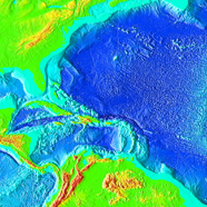 Illustration of a bathymetric map of the Caribbean