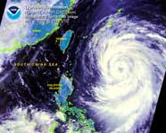 Image displaying satellite view of a typhoon